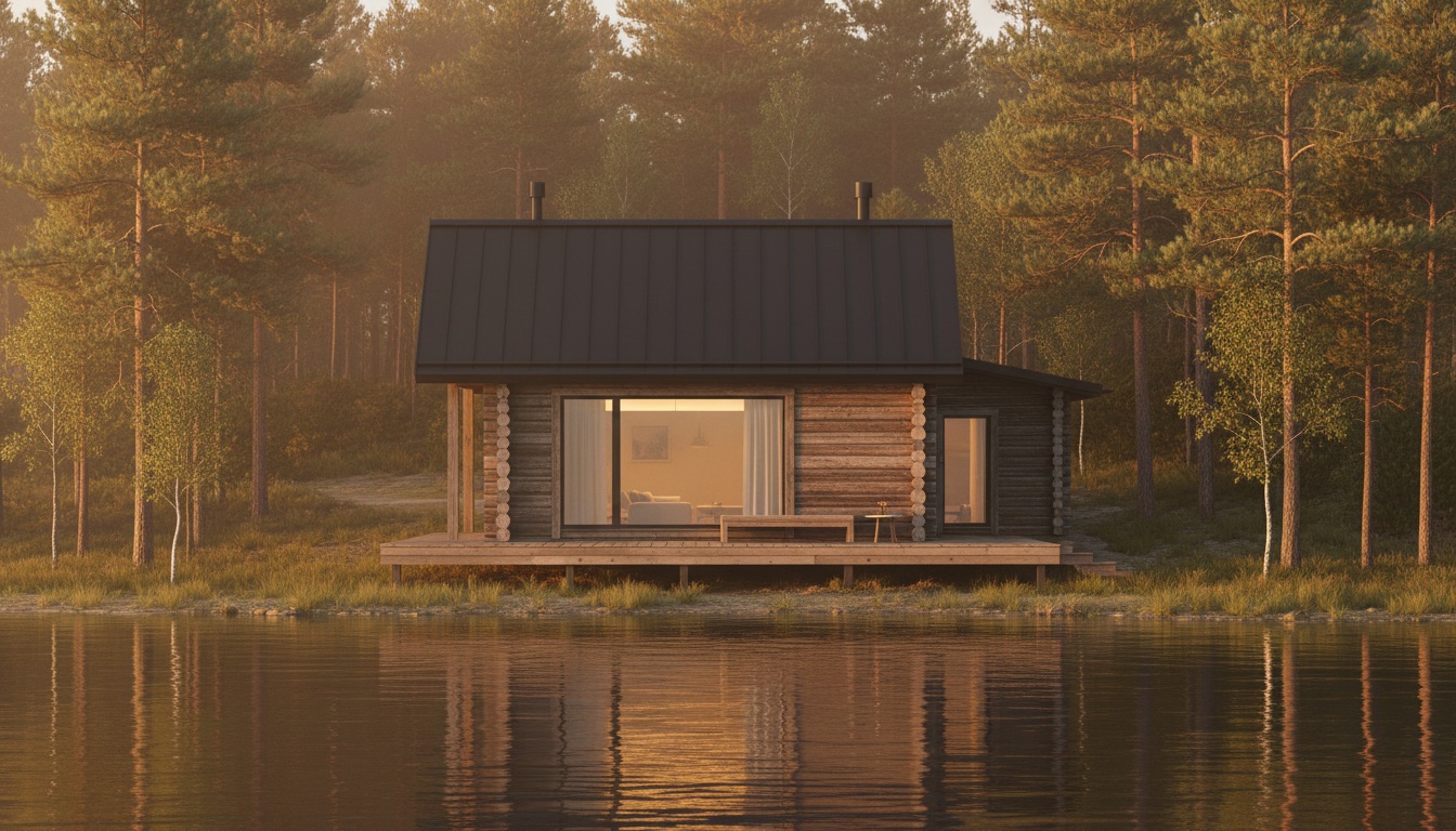 Lakeside Cabin Retreat — Golden Hour architectural render