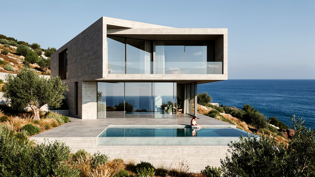Hillside Sea View Villa — Photorealistic architectural render